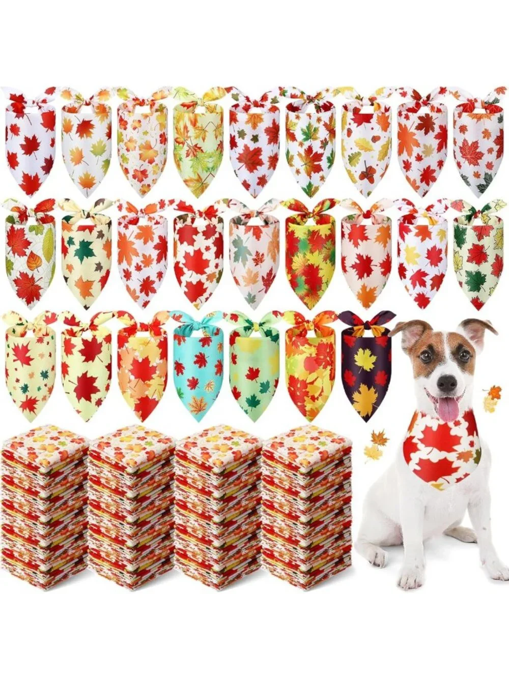 200 Pcs Fall Dog Bandanas - Autumn Maple Leaves, Cute Pet Accessories for Fall